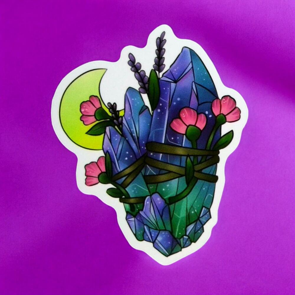 Sticker Amethyst Crystal Lavender Crescent Moon Witchy Mystic Boho Spiritual